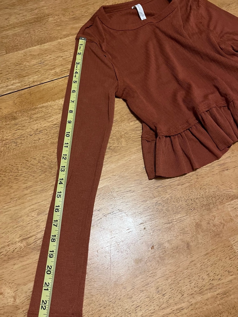 Altar’d State Rust Ribbed Ruffle Hem Long Sleeve Top XS - Picture 6 of 9